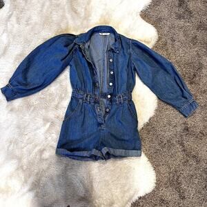 Zara Denim Romper With Balloon Sleeves Size XS